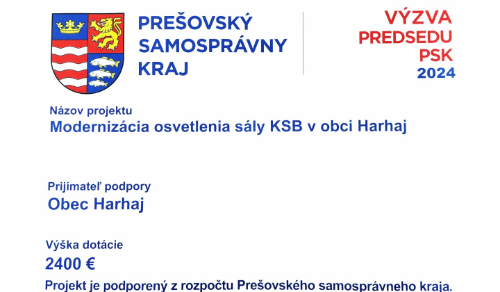 Modernizácia osvetlenia sály KSB v obci Harhaj 